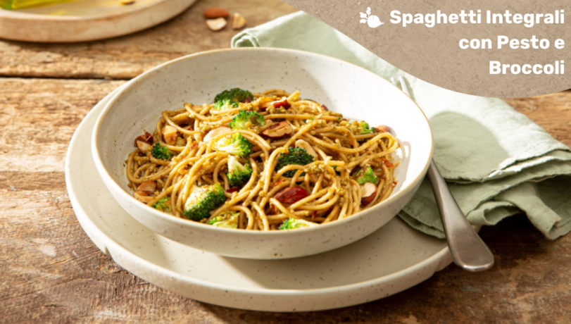 spaghetti integrali con pesto e broccoli